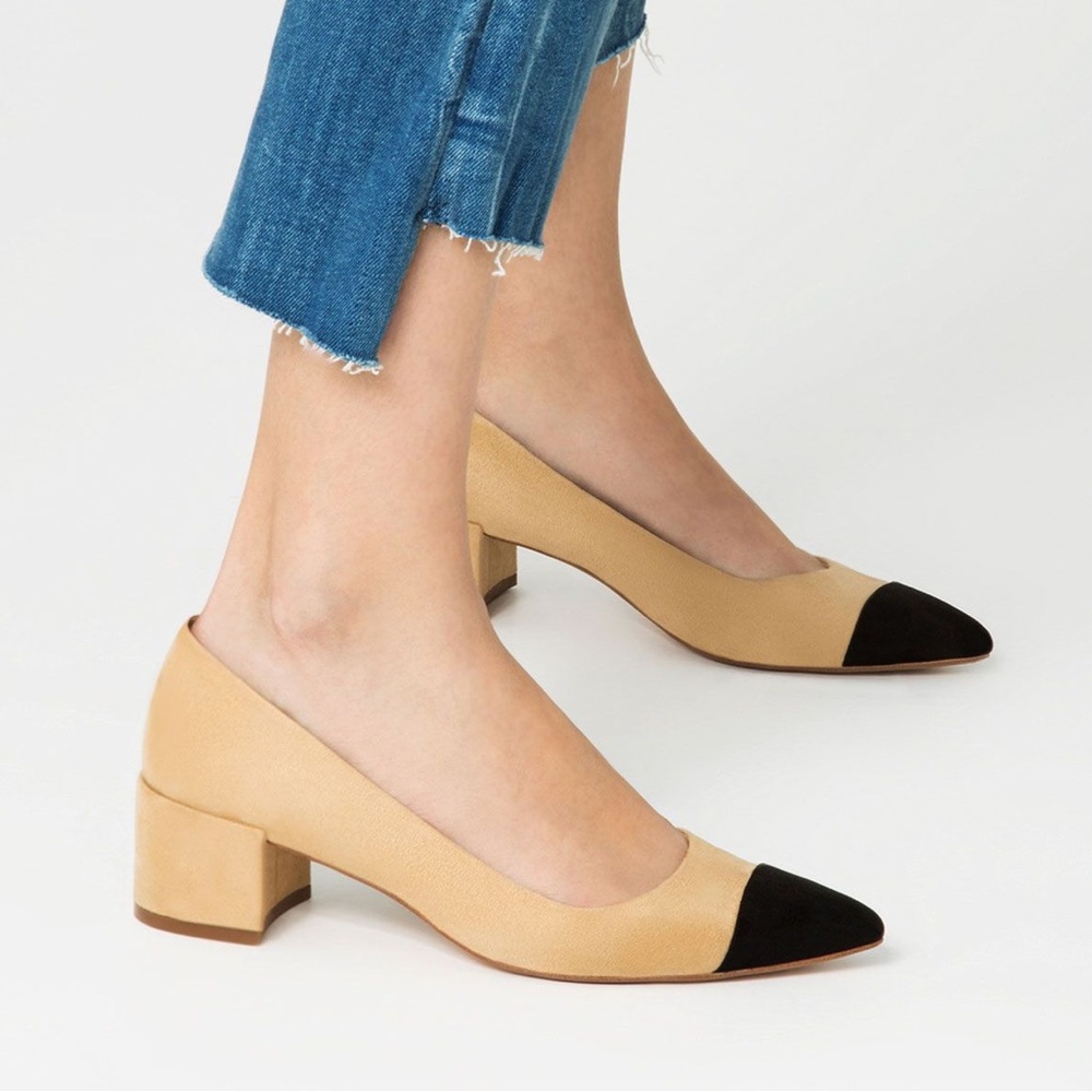 *NEW* Zara Contrast Cap Toe Block Heels (Size 37; Fits 6.5/7 US)